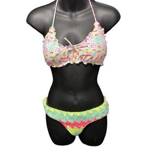 Cute women great condition Victoria’s Secret Neon Hot Pink  and green Medium Swi